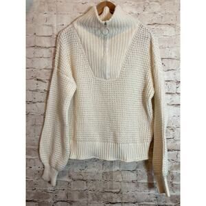 SO Sweater Womens XL Quarter Zip Pullover Cream Waffle Knit Soft Mock Neck